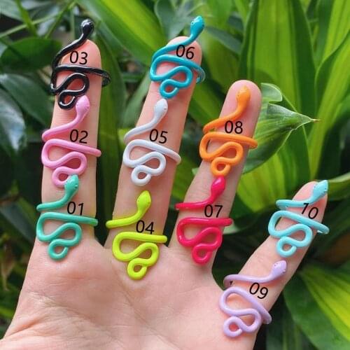 10PCS, New Simple Colorful Metal Snake Animal Adjustable Ring Irregular Geometric Twisted Ring for Women Party Accessories