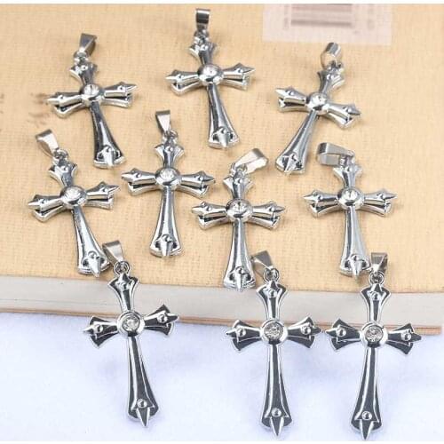 10pcs Rhinestone Zircon Cross Pendant Two-layer Knight Pendant Hip-Hop Jewelry Gift Necklace Wholesale