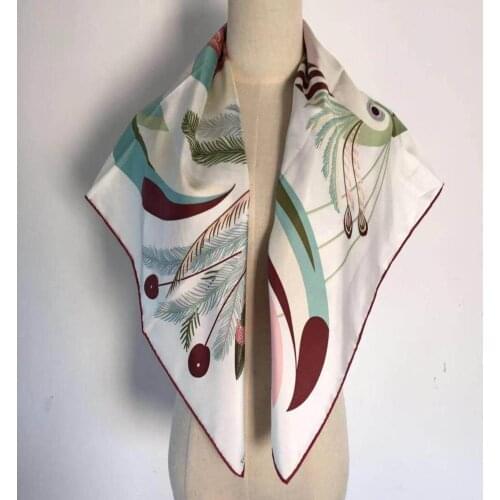 2020 new arrival winter autumn bird 100% silk scarf twill hand made roll 90*90 cm squareshawl wrap for women lady gift