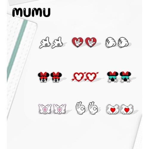 2021 New Mickey Hand Stud Earring Love Heart Epoxy Jewelry Resin Acrylic Earrings Handmade Gifts Girl