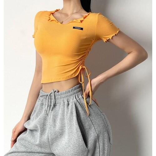 2021 Short Sleeve Sports Top Running Yoga Vest Sexy Yoga Shirt Women Tight Suit Quick Dry Sports Shirts Gym Top Fitness Clothing