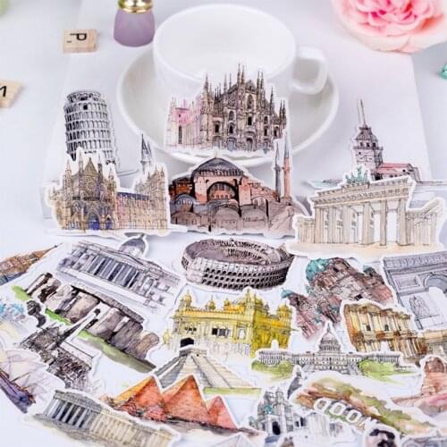 DIY watercolor architectural landscape stickers travel around the world travel countries scrapbook album diary decorativestickes