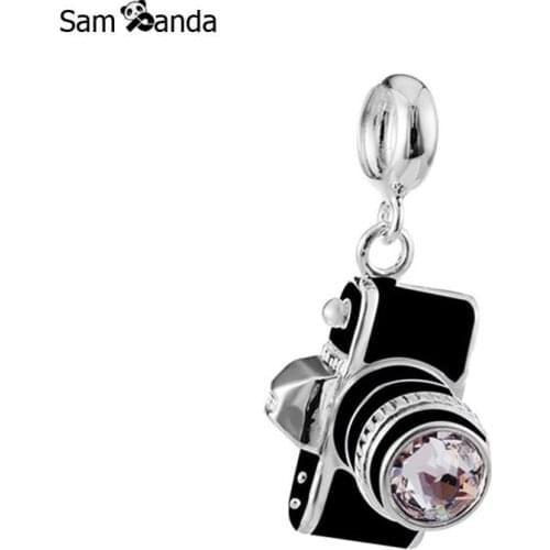 Authentic 100% 925 Sterling Silver Bead Charm DSLR Camera Pendant Crystal Charms Fit Pandora Bracelets Women Diy Jewelry Making