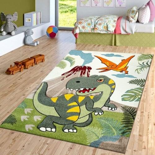 Cartoon Dinosaur Jungle Green Childrens Carpet, Soft Non Slip Indoor Carpet, Small and Medium Size Alfombra Tapete Peludo Rugs
