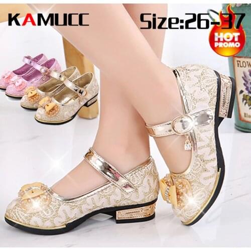 Kids Wedding Dress Shoes Children Princess Shoes Bowtie Leather Shoes for Girls Casual Shoes Girls High Heels