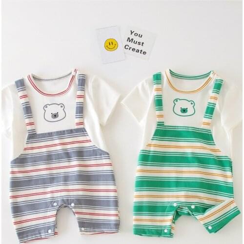 0-18M Baby Romper Fashion Bear Striped Strap Romper For Baby Boy Girl Summer Short Sleeve Infant Jumpsuit Cotton Newborn Clothes