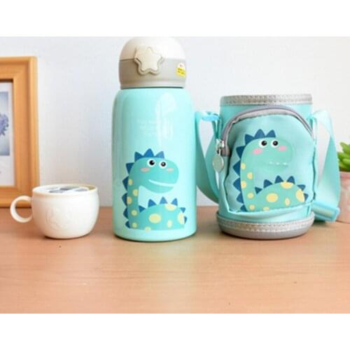 600ml Stainless Steel Kids Thermos Mug With Straw Dinosaur Vacuum Flasks Children Cute Thermal Water Bottle Tumbler Thermocup