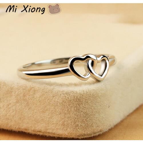 Mi Xiong s925 sterling silver designer unique craft double heart hollow ring love romantic sweet cute fairy brand jewelry