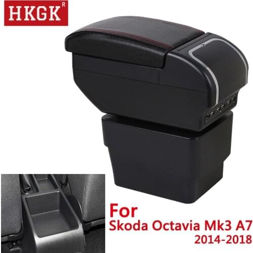 Dual Layer Storage Box For Skoda Octavia Mk3 A7 2014-2018 Rotatable Large Space Armrest with Ashtray Cup holder USB Interface