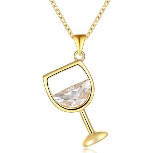 Elegant 3-Color Red Wine Cup Pendant Necklace Luxurious Charming Womens Crystal Zircon Jewelry Creative Lady Party Accessories