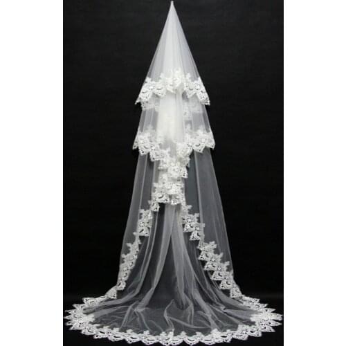2019 Wedding Veil Cathedral 3M Long Ivory Tulle Lace Appliqued Edge 1 Layer Bridal Veil Women Party Accessories