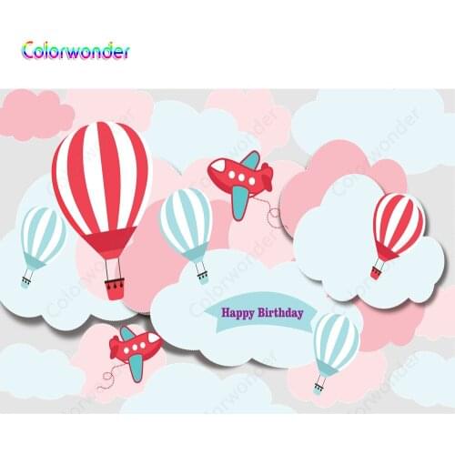Hot Air Balloon Baby Shower Backdrop Birthday Photo Background Sky White Cloud Backdrops