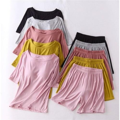 Summer Padded Pajamas Set for Women T Shirt Shorts Home Clothes Female Pajamas Set Home Summer Loose Modal Padded Homewear Suit