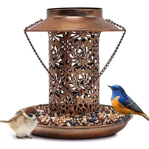 Solar Power Bird Feeder with Roof Vintage Hanging Wild Bird Seed Food Protector Outdoor Garden Yard Decoration Pet Supplies