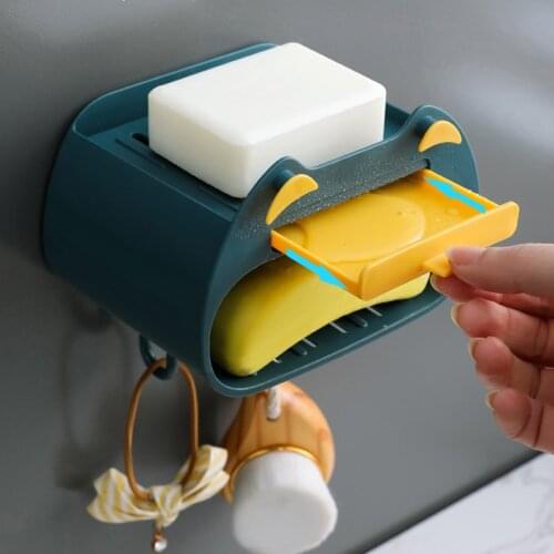 Creativity Multifunctional Non-perforated Double-layer Soap Box Drain Rack Wall Hanging Bathroom Toilet Soap Box Tool