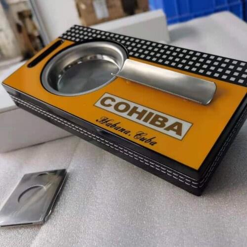 COHIBA Business Square Bowl Antislip Cutter 1 Cigar Holder Metal 1 Slots Cigarette Cigar For Car & Office & Home Ashtray