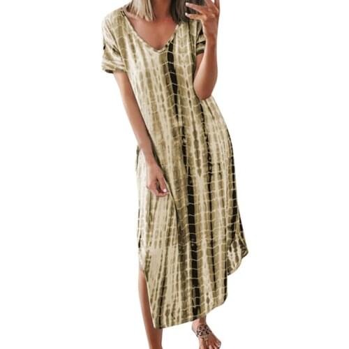 Summer Oversized Loose Short Sleeve Womens Dress Fashion Print V Neck Casual Irregular Dress Split Dress Ladies Clothing S-5XL