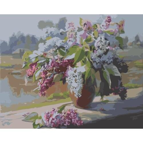 MaHuaf-i559 Lilacs in a jar DIY oil painting by numbers on canvas paint by number kits wall decor painting for living room