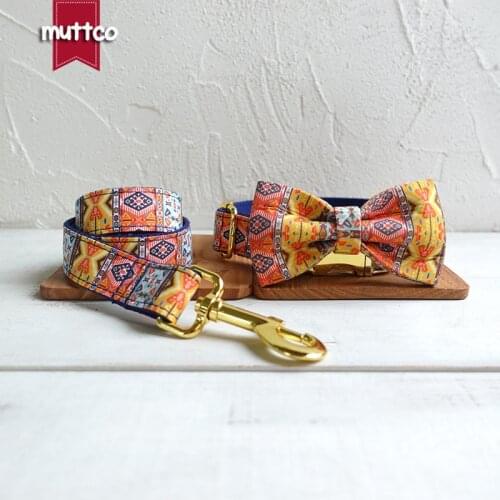 MUTTCO retailing self-design collar THE GRAY BOHEMIAN unique folk style dog collars and leashes with bow tie 5 sizes UDC051B