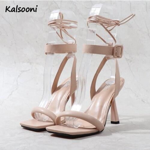 Kalsooni 2021 New Women Summer Heels Sexy Clear Ankle Strap Middle-heel Sandals Modern Slippers