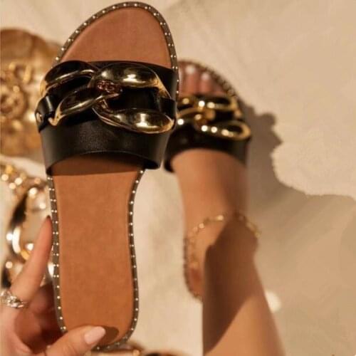 2021 spring /summer women new gold buckle flat large size outdoor all-match fashionable slippers home durable ms sandals