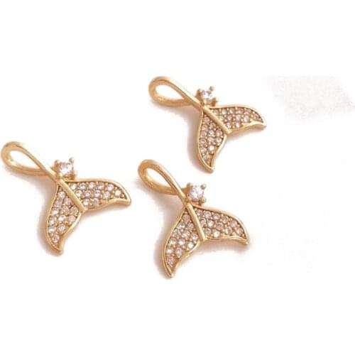 4PCS Whale Mermaid Tail Necklace Pendant for Jewelry Making 14k Gold Plated Inlaid with Zircon DIY Handmade Brass Accessories