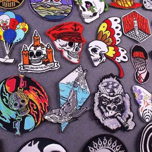 Rock Band Patch Punk Skull Iron On Patches Willdness Biker Embroidered Patches For Clothing Stripe Punk Sticker On Clothes DIY