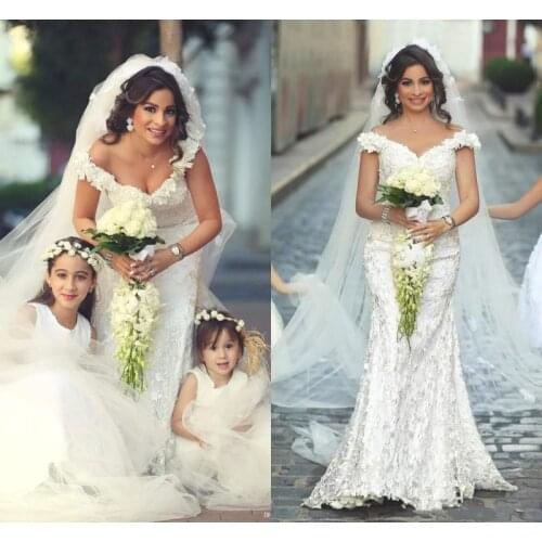 Gorgeous Off-the-Shoulder 2021 Wedding Dress Lace Appliques Mermaid Floor Length Bridal Gown