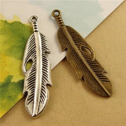 Vintage feather shape leaf style Pendants Charms antique Silver bronze alloy Necklace Jewelry DIY Making fingdings 40pcs 7492A