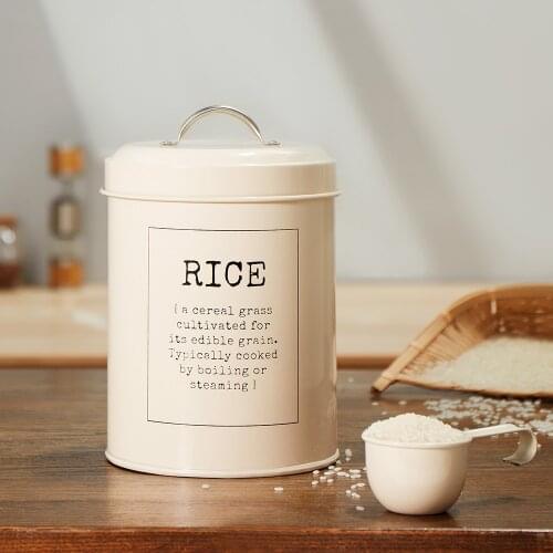 2.5kg Vintage Metal Rice Storage Box for Kitchen Flour Powder Container with Sealing Cover Round Food Fresh Organization Bins