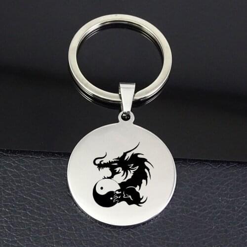 Yin Yang Dargon Keychain High Quality Stainless Steel Disc Charm keychains Jewelry Factory Price YP6966