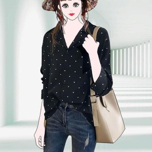 Hot 2019 New Arrival Women Tops Casual O-Neck Long Sleeves Blouses Spring Autumn Chiffon Polka Dots Shirt