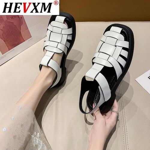 Women Rome Weaving Sandals 2021 Summer Casual Platform Flat Shoes Women Black White Leather Vintage Square Toe Designer Sandals