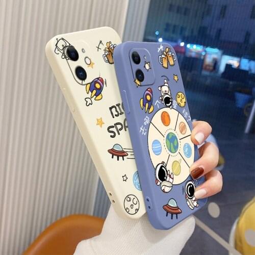 Astronaut Liquid Silicone Case For iPhone 12 Pro Max Mini 11 Pro Max X XR XS MAX SE2020 8 7 6 6S Plus Soft Phone Back Cover