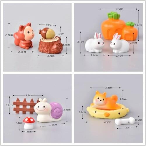 1set squirrel Rabbit Chicken Figurine Miniatures Home Decoration Kawaii Accessories Desk Garden Decor For home