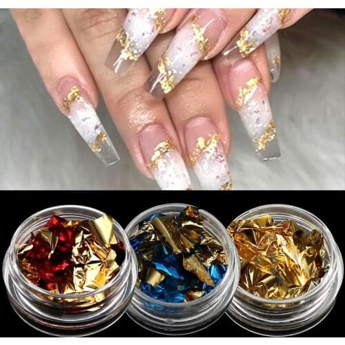 1 Box Glitter Nail Flakes Gold Irregular Aluminum Foil Sequins For Nails Sticker Chrome Powder Manicure 3D Nail Art Decorations