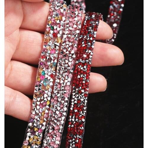1 Yard DIY Multicolor Rhinestones Strass Crystal Chain Hot Fix Glitter Dress Rhinestone Motifs Ribbon Hot-Fix Patches Applique