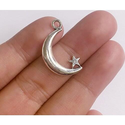 10 pcs 25x16mm Moon and Star Charms Silver Color Pendants for Diy Making Bracelet Earring Accessories Findings Lovely Jewellery