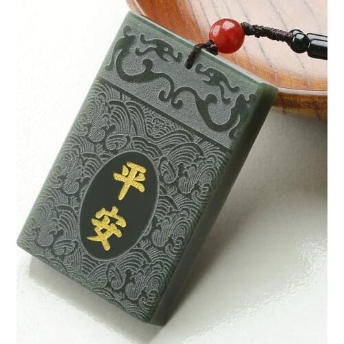 100% authentic hetian green jade pendant two side handcarved prayer jade pendants necklaces jade gift men women jade jewelry
