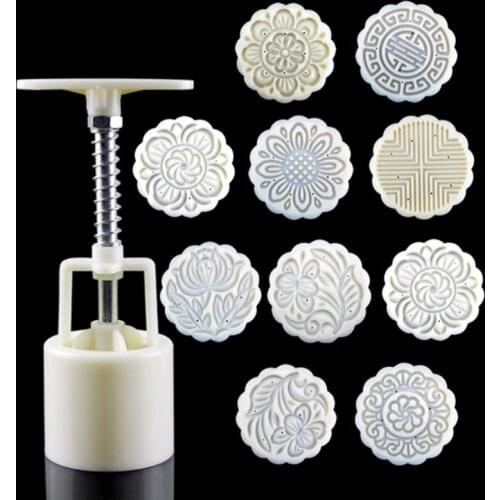 100g Mooncake Mold 10pcs Stamps Barrel Hand Press Moon Cake Pastry Mould DIY Bakware Mid-autumn Festival
