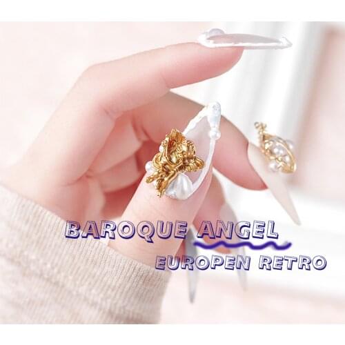 100pcs/Lot Retro-Roma Angel Nail Decorations CUPID 18*15MM SoildCrystal Silver/Gold/White Baroque Cameo 3D Nailart Decals #ZCF29