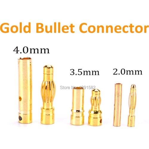 2.0mm 3.5mm 4.0mm 2.0 3.5 4.0 Gold Bullet Banana Connector Plug Male & Female for ESC Motor Lipo RC battery Spare Part 20pairs
