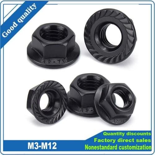 Black 304 Stainless Steel Hexagon Flange Nut M3 M4 M5 M6 M8 M10 M12 High Temperature Oxidation Blackening Surface Cap Nut