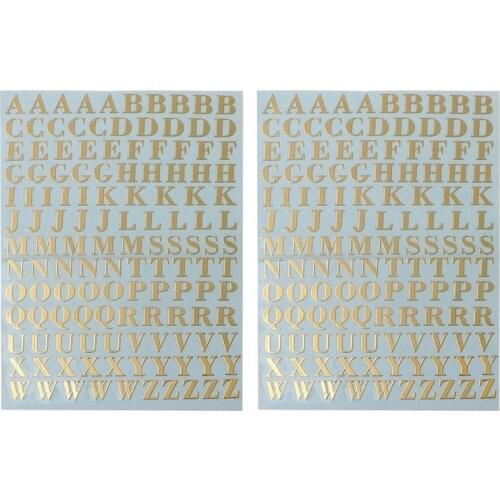 2 Sheets Glitter Letter Stickers Self-Adhesive Digital Metal Stickers 26 Letters Stickers DIY Decoration A-Z Stickers
