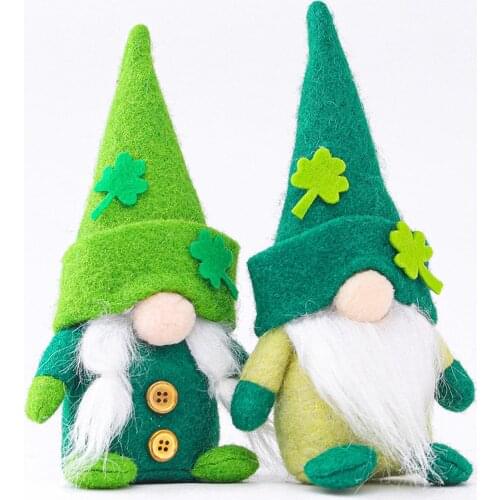 2 PCS St. Patricks Day Gnome Doll Figurine Swedish Tomte Faceless Long Mustache Shamrock Elf Plush Doll