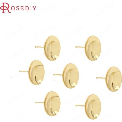 39465)6PCS 15MM 24K Gold Color Brass Round Stud Earrings Pins Earrings Jewelry Making Supplies Diy Findings Accessories
