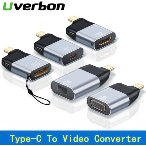 4K USB-C HUB Adapter Type-C to HDMI-compatible/VGA/DP/RJ45/Mini DP Video Converter With PD Fast Charging Port For Xiaomi MacBook