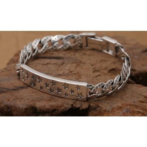 9mm width Real 925 Sterling Silver Lucky Star men women lovers' Punk Rock Link chain bangle Bracelet jewelry gift A4786