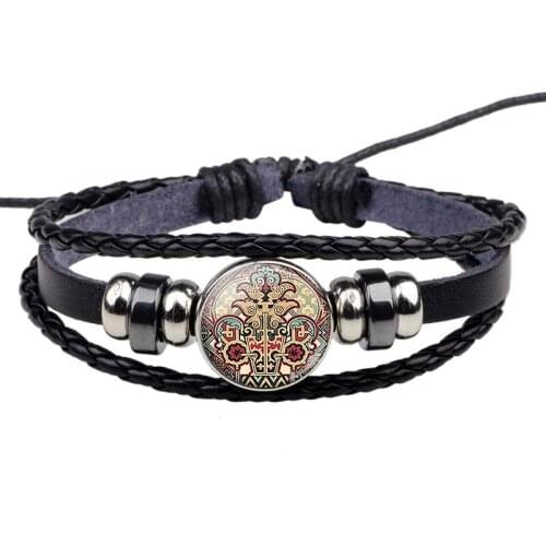 Aztec Steampunk Black Braided Bracelet Handmade Aztec Jewelry Men Women Leather Bracelet