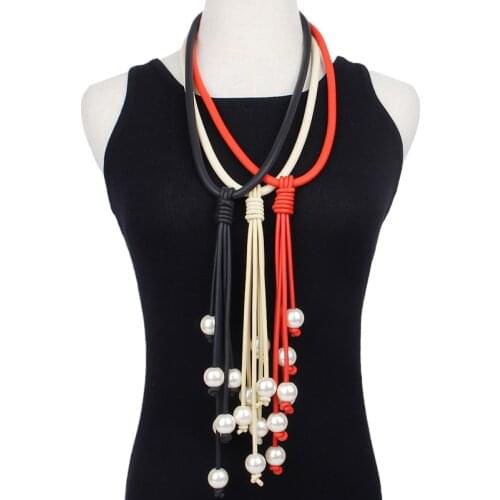 Large Simulated Pearls Beads Pendant Necklace For Women Ethnic Handmade Pearls Tassel Necklace Female Neck Jewelry Decoration